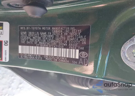 2015 Toyota Corolla Le from USA, damaged, VIN 2T1BURHE4FC421008